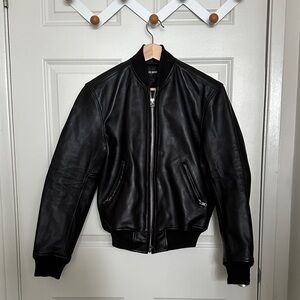 Buck Mason Black BRUISER LEATHER BOMBER JACKET
